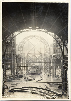 [Construction of interior of the Palace of Food Products, Panama-Pacific International Exposition]