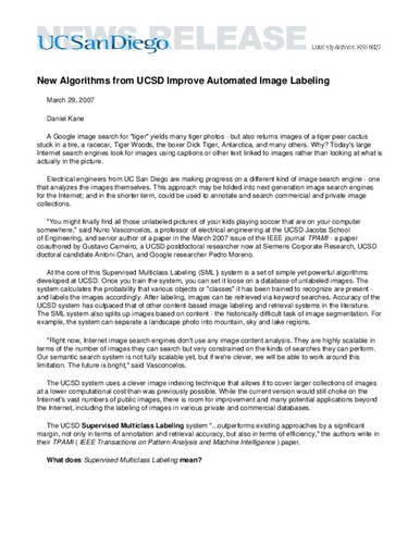 New Algorithms from UCSD Improve Automated Image Labeling