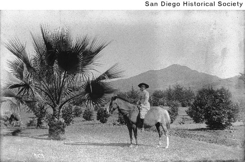 Helen Wharton on horseback in Spring Valley