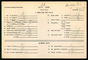 WPA Low income housing area survey data card 33, serial 16689