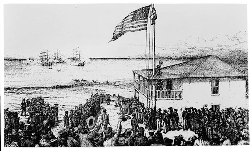 Capture of Monterey and raising of U.S.A. flag, July 7, 1846
