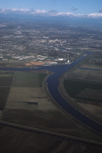 Sacramento from the air, deep water port in center, looking to the northeast