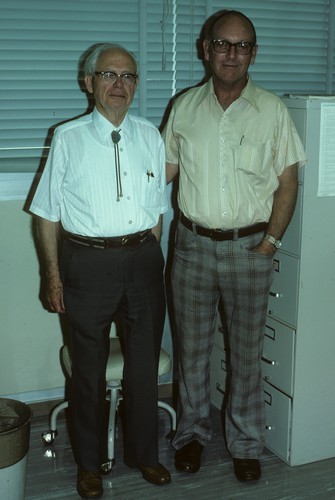 J.C. Walker (l), Professor Emeritus from the University of Wisconsin, and major professor of Grogan) and Ray Grogan at UCD