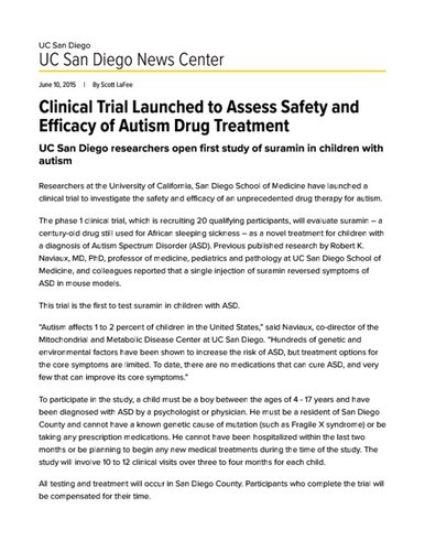 Clinical Trial Launched to Assess Safety and Efficacy of Autism Drug Treatment