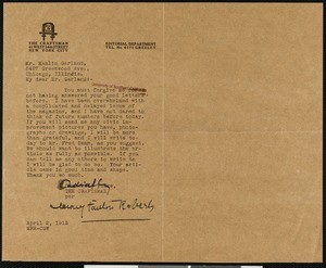 Mary Fanton Roberts, letter, 1913-04-02, to Hamlin Garland