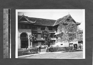 Closeup of education building at West China Union University, Chengdu, Sichuan, China, ca.1945