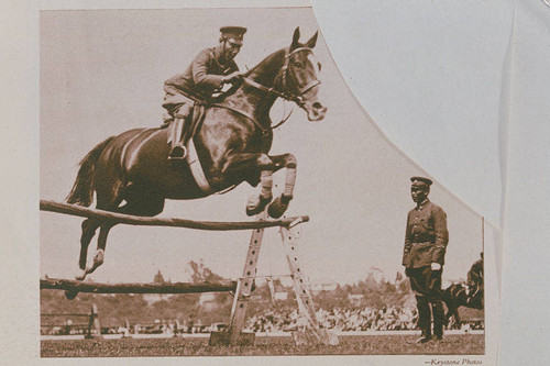 Horse jumping at the Riviera Country Club appearing in an article for "Pictorial California Magazine."