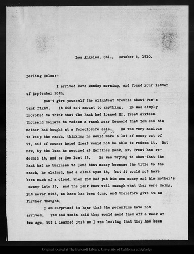 Letter from John Muir to Helen [Muir Funk], 1910 Oct 6