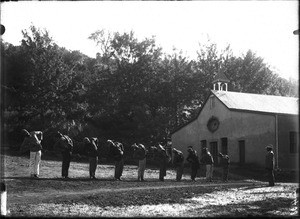 Gymnastics lesson at Lemana Training Institution, Lemana, Limpopo, South Africa, ca. 1906