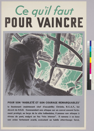 Ce qu' il faut pour vaiancre: pour son "Habileté et son courage remarquables" le lieutenant Christie, R.C.A.F., fut décoré du D.S.O. Commandant une attaque sur un convoi ennemi fortement portégé, au large de la côte hollandaise