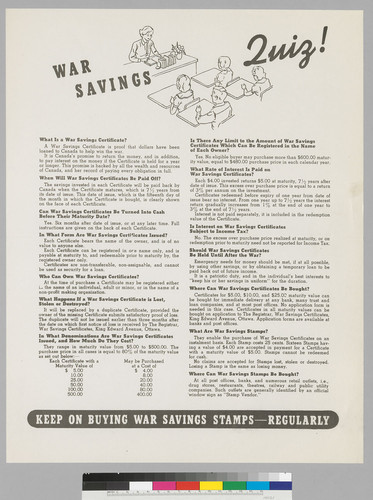 War Savings Quiz!: Keep on buying war savings stamps--Regularly