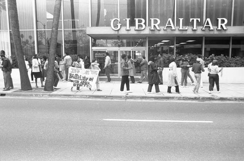 College students demonstrating in front of the South African Consulate, Los Angeles, 1984