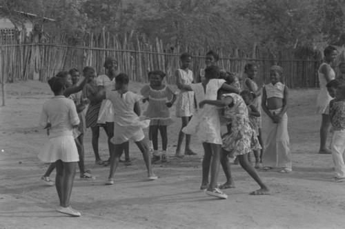 Girls practice boxing, San Basilio de Palenque, 1977
