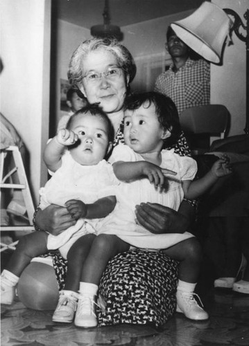 Japanese American grandmother and children