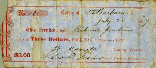 Poll Tax Receipt, July 30, 1857