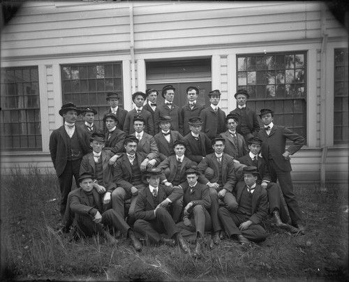 Group portrait of mining class, University of California at Berkeley. [negative]