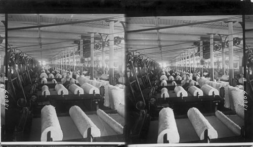 The lapper room - cotton from feeder is cleaned & rolled, White Oak Mills, Greensboro, N.C. This is O.K