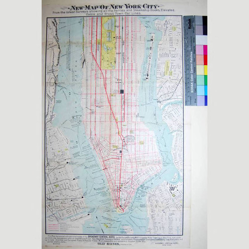 New Map of New York City from the latest Surveys showing all the Ferries and Steamship Docks, Elevated, Cable and Crosstown Car Lines