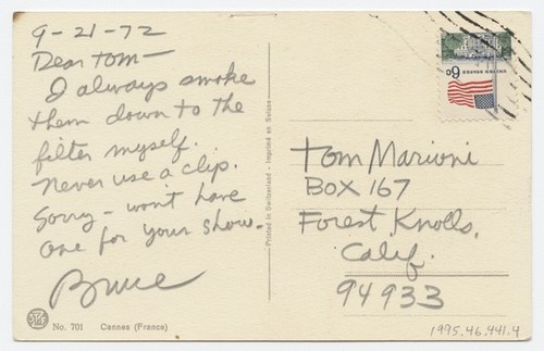 Letter to Tom Marioni from Bruce Conner (Bay Area Roach Clip Show)