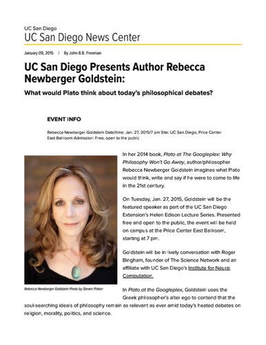 UC San Diego Presents Author Rebecca Newberger Goldstein: