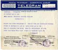 Telegram from William Randolph Hearst to Julia Morgan, March 28, 1923