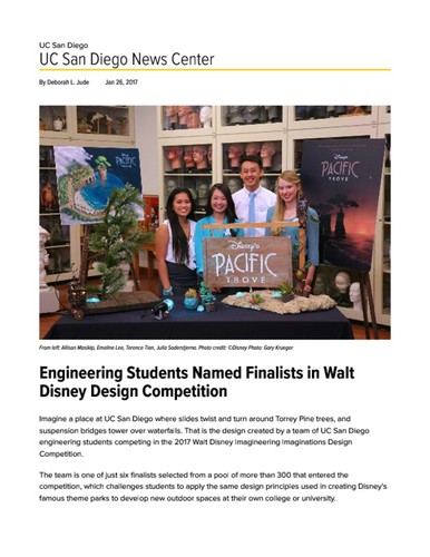 Engineering Students Named Finalists in Walt Disney Design Competition