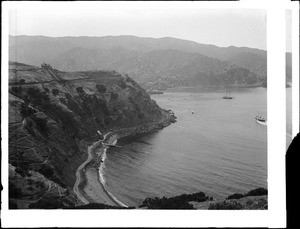 View of Pebble Beach from the south at Stage Road above Lover's Cove, Santa Catalina Island, ca.1905