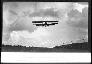 Miss Blanche Stuart Scott in her biplane over Dominguez Field at the Air Meet, 1912