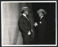 Joe Louis and Frank Sinatra on stage, Los Angeles, 1947