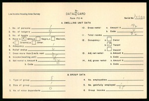 WPA Low income housing area survey data card 229, serial 34690