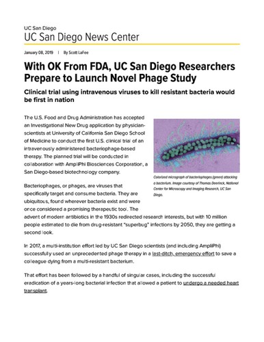 With OK From FDA, UC San Diego Researchers Prepare to Launch Novel Phage Study