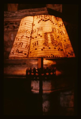 San Simeon, Casa Grande, interior, Gothic Sitting Room, vellum lampshade