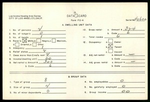 WPA Low income housing area survey data card 253, serial 40600