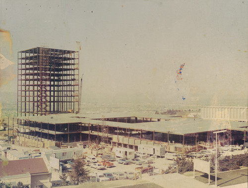 Photograph of the construction of the Library and Administration buildings