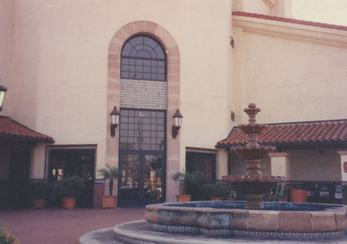 Courtyard at the base of the tower near the entrances to the waiting room for the Santa Ana Regional Transportation Center, 1990s