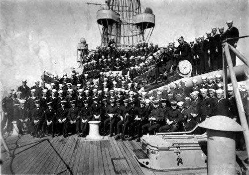 Group shot of crew in U.S. Navy, included is Chow Hoy (Florence Hoy's husband)