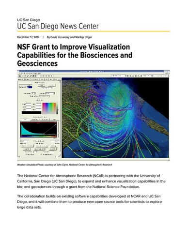 NSF Grant to Improve Visualization Capabilities for the Biosciences and Geosciences