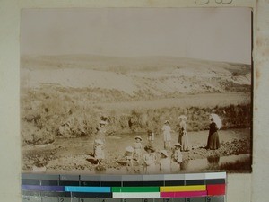 Missionaries on an outing with their children, Sahatsio, Antsirabe, Madagascar, 1909-05-17