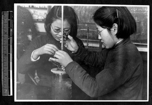 Students in chemistry lab, Jinan, Shandong, China, 1941