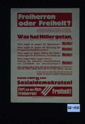 Freiherren oder Freiheit? ... Was hat Hitler getan, um das Volk vor ihr zu schutzen? ... Fort mit den Nazi-Freiherren!