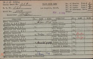WPA block face card for household census (block 1006) in Los Angeles County