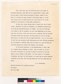 Memorial service speech for President Roosevelt by J. R. Oppenheimer