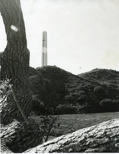 Phillips Theme Tower viewed from meadow, 1970s