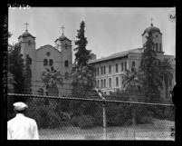 Know Your City No.221 View over fence of buildings of Ramona Convent in Alhambra, 1956