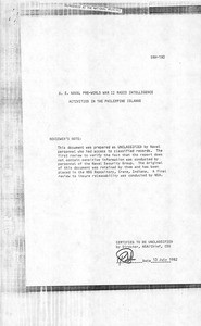 U.S. Naval Pre-World War II Radio Intelligence Activities in the Philippine Islands