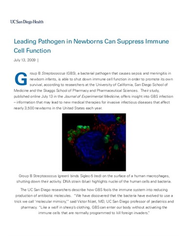 Leading Pathogen in Newborns Can Suppress Immune Cell Function