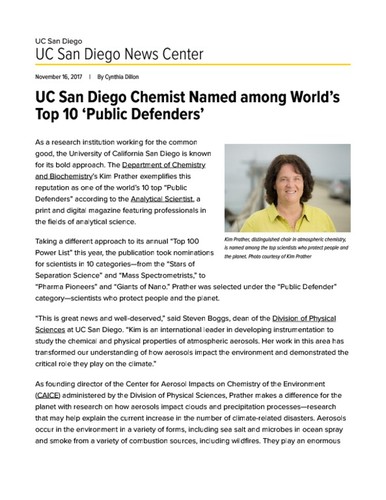 UC San Diego Chemist Named among World’s Top 10 ‘Public Defenders’