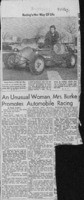 Unusual woman, Mrs. Burke promotes automobile racin