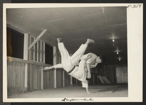 A Judo class at this relocation area. Classes are held every afternoon and evening. Photographer: Parker, Tom McGehee, Arkansas