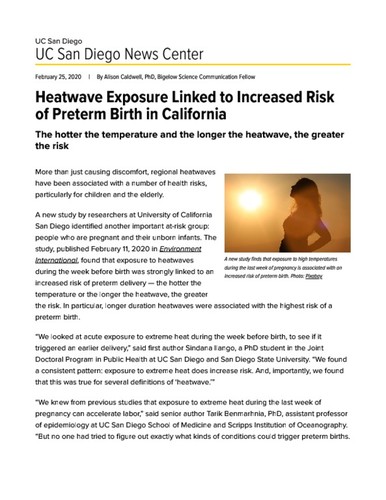 Heatwave Exposure Linked to Increased Risk of Preterm Birth in California